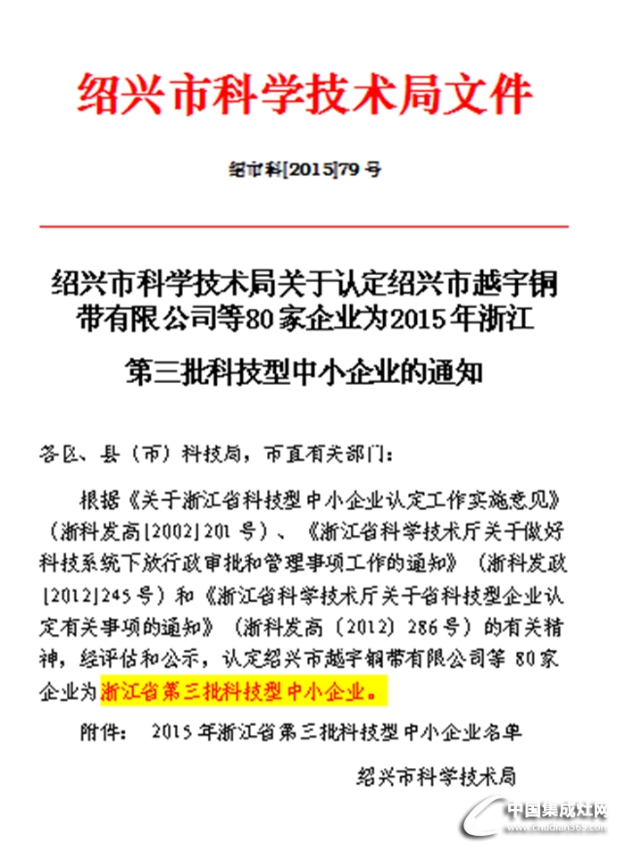 科技局認定億田公司為2015年浙江省科技型企業(yè)